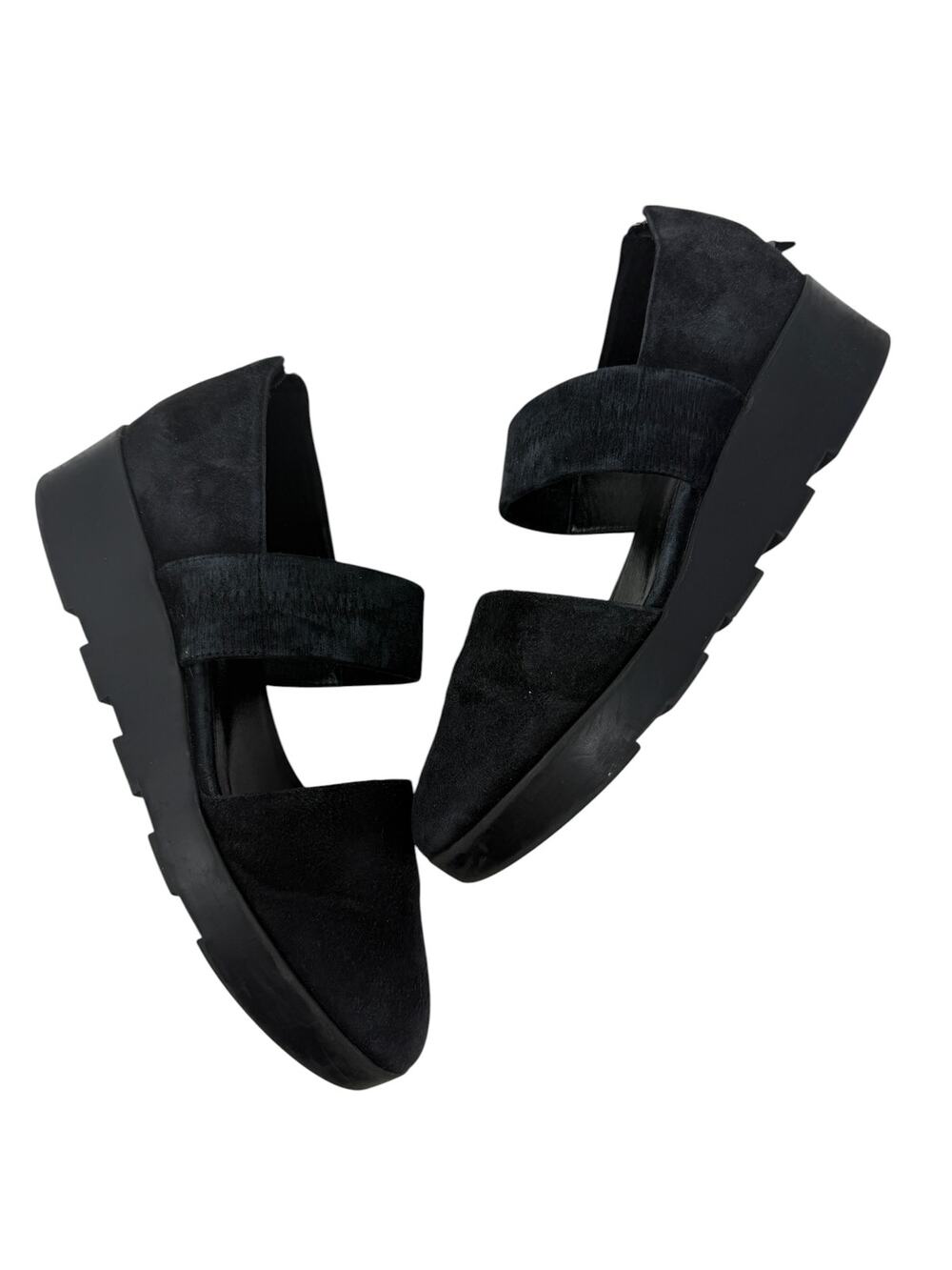 Eileen Fisher Buoy Suede Crisscross Wedge Platform Sandals Black Size 7.5
